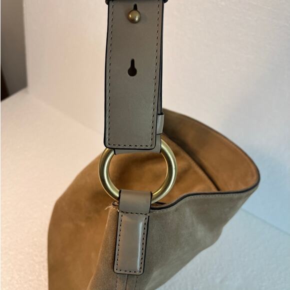 Michael Kors "Elyse" Soft Suede Large Shoulder Bag in Color Dune with Tassels - Picture 9 of 15